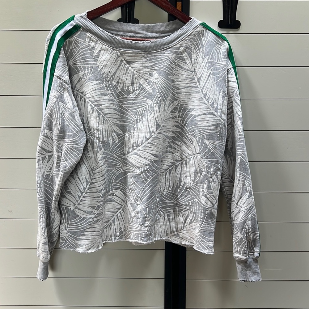 Current/Elliott Tropical Palm Leaf oversized cropped sweatshirt size 1 (Small)